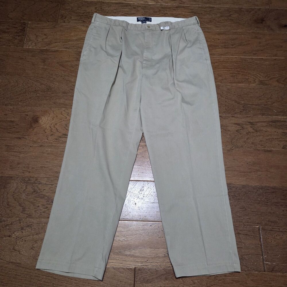 VTG Polo Ralph Lauren Andrew Pant Classic Chino Pleated Khaki Cotton Mens 40x32